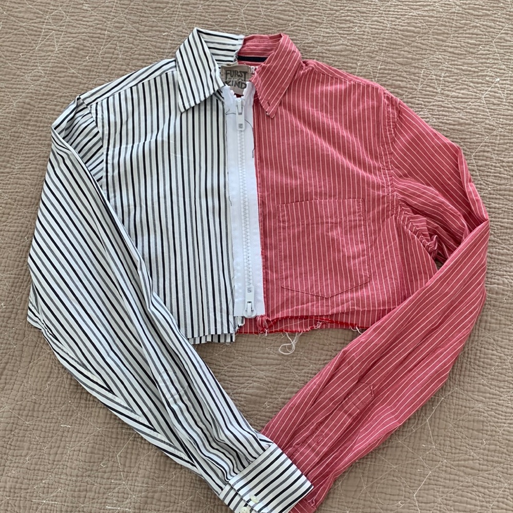 Cropped Two-Toned Collared Shirt